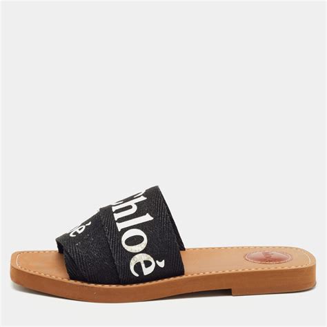 chloe black slides|chloe woody canvas slides.